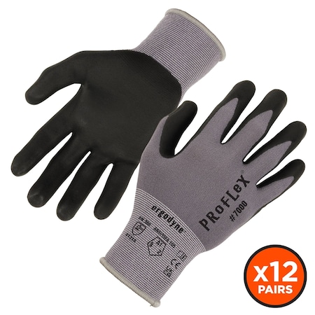 Ergodyne Nitrile Coated Gloves, Microfoam, Palm, 5 Abrasion Level, Gray, M 12 PK 7000-12PR
